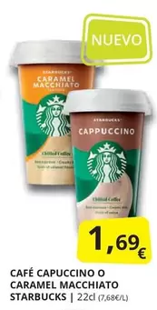 Oferta de Starbucks - Café Capuccino O Caramel Macchiato por 1,69€ en Supermercados MAS