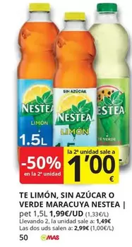 Oferta de Nestea - Te Limon, Sin Azucar O Verde Maracuya por 1,99€ en Supermercados MAS