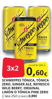 Oferta de Schweppes -  Tónica, Tónica Zero, Ginger Ale, Refresco Wild Berry, Original Limon O Tónica Zero por 0,9€ en Supermercados MAS