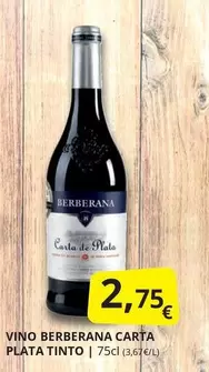 Oferta de Berberana - Vino  Carta Plata Tinto por 2,75€ en Supermercados MAS