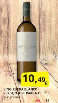 Oferta de José Pariente - Vino Rueda Blanco Verdejo por 10,49€ en Supermercados MAS