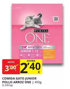 Oferta de Purina One - Comida Gato Junior Pollo Arroz por 2,4€ en Supermercados MAS