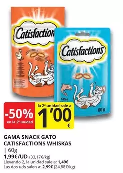 Oferta de Catisfactions - Gama Gato Catisfactions Whiskas por 1,99€ en Supermercados MAS
