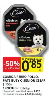 Oferta de Cesar - Comida Perro Pollo, Pate Buey O Senior por 1,69€ en Supermercados MAS
