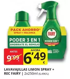 Oferta de Fairy - Lavavajillas Limon Spray + Rec por 6,49€ en Supermercados MAS