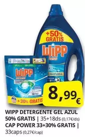 Oferta de Wipp - Detergente Gel Azul 50% Gratis por 8,99€ en Supermercados MAS
