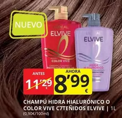Oferta de L'Oréal - Champú Hidra Hialuronico O Color Vive C7tenidos Elvive por 8,99€ en Supermercados MAS