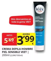 Oferta de Veet - Crema Depila Hombre Piel Sensible por 3,99€ en Supermercados MAS