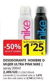 Oferta de Nike - Desodorante Huecere O Mujer Ultra Pink por 1,87€ en Supermercados MAS