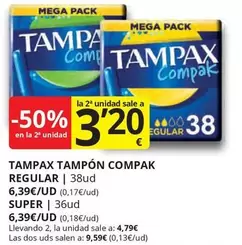 Oferta de Tampax - Tampón Compak Regular por 6,39€ en Supermercados MAS