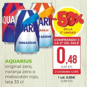 Oferta de Aquarius - Original Zero, Naranja Zero O Melocoton Rojo por 0,95€ en SPAR Gran Canaria