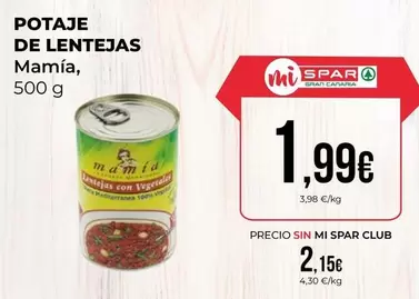 Oferta de Spar - Potaja De Lentejas por 1,99€ en SPAR Gran Canaria