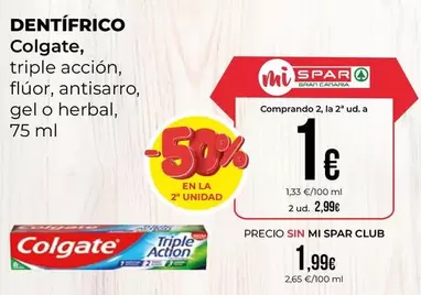 Oferta de Colgate - Dentífrico por 1,99€ en SPAR Gran Canaria