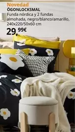 Oferta de Ogonlocksmal - Funda Nórdica Y 2 Fundas Almohada, negro/Blanco/Amarillo, 240x220/50x60 Cm por 29,99€ en IKEA
