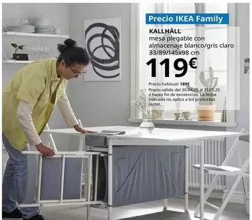 Oferta de Kallhall - Mesa Plegable Con Almacenaje, blanco/Gris Claro, 33/89/145x98 Cm por 119€ en IKEA
