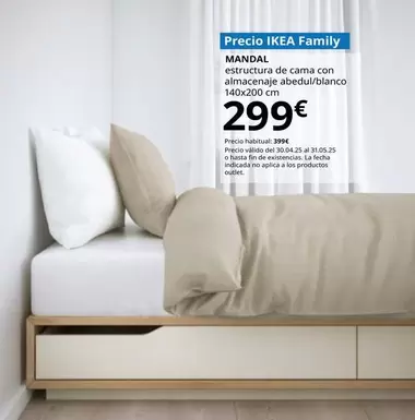 Oferta de Mandal - Estucrucha De Cama Con Almacenaje abedul/Blanco, 140x200 Cm por 299€ en IKEA
