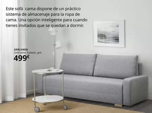Oferta de Gralviken - Sofá Cama 3 Plazas, Gris por 499€ en IKEA
