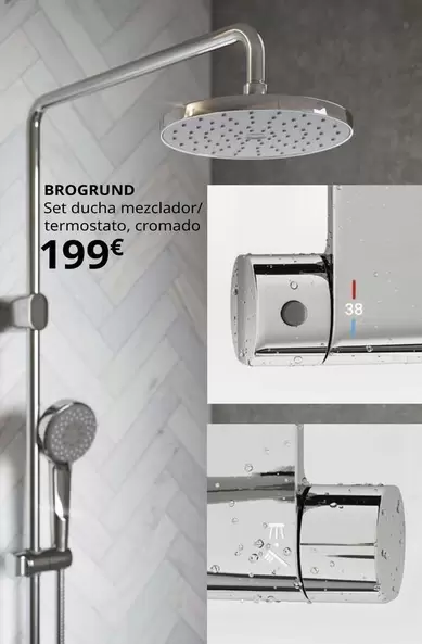 Oferta de Brogrund - Set Ducha Mezclador/ Termostato, Cromado por 199€ en IKEA