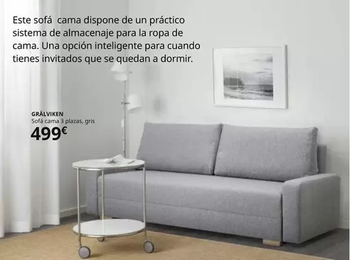 Oferta de Gralviken - Sofá Cama 3 Plazas, Gris por 499€ en IKEA