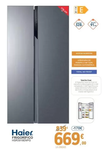 Oferta de Haier - Frigorifico HSR3918ENPG  por 669€ en E.Leclerc