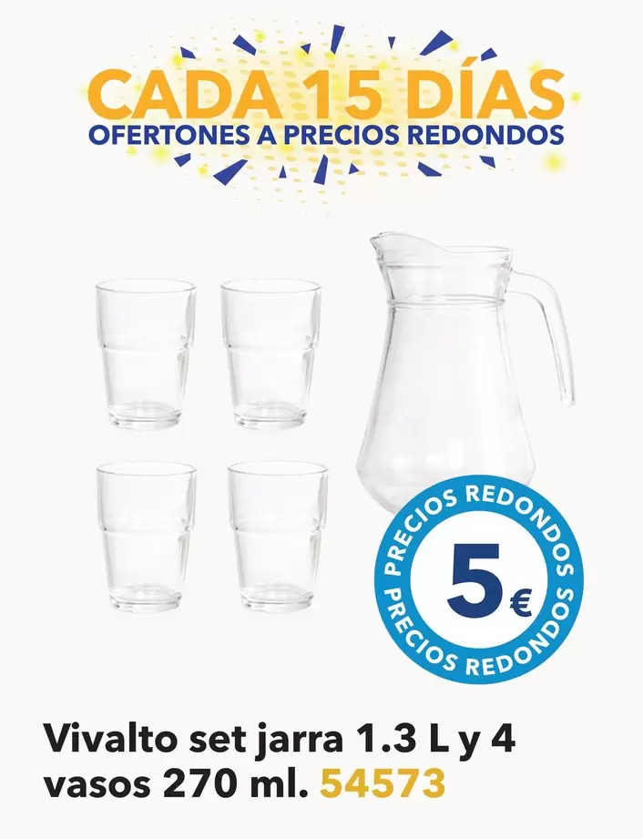 Oferta de Vivalto Set Jarra 1.3l 4 Vasos 270 Ml. 54573 por 5€ en Tiendas MGI