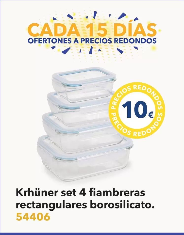 Oferta de Krhüner Set 4 Fiambreras Rectangulares Borosilicato por 10€ en Tiendas MGI