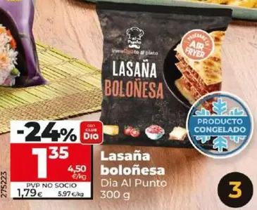 Oferta de Dia Al Punto - Lasaña Boloñesa  por 1,35€ en Dia