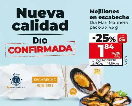Oferta de Dia Mari Marinera - Mejillones En Escabeche  por 1,84€ en Dia