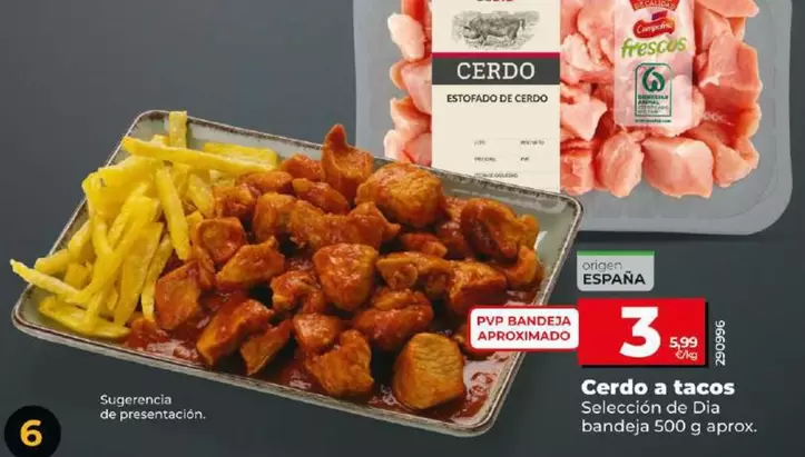 Oferta de Seleccion De Dia - Cerdo A Tacos por 3€ en Dia