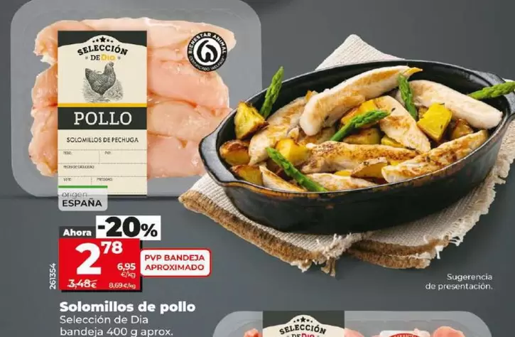 Oferta de Seleccion De Dia - Solomillos De Pollo por 2,78€ en Dia
