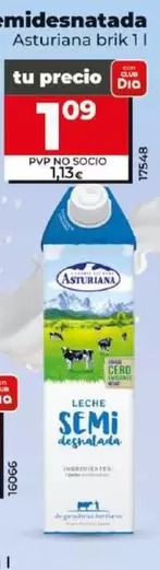 Oferta de Asturiana - Leche Semidesnatada Brik 1 L por 1,09€ en Dia