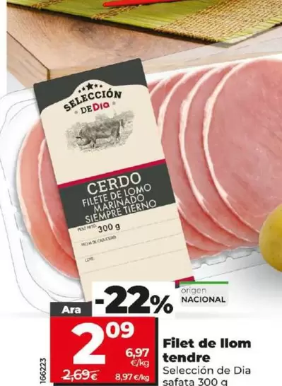 Oferta de Seleccion De Dia - Filete De Lomo Tierno por 2,09€ en Dia