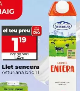 Oferta de La Asturiana - Leche Entera por 1,19€ en Dia