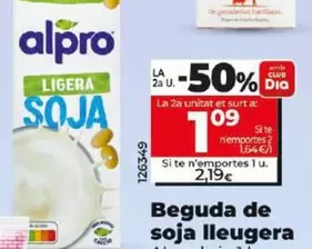 Oferta de Alpro - Bebida De Soja Ligera por 2,19€ en Dia