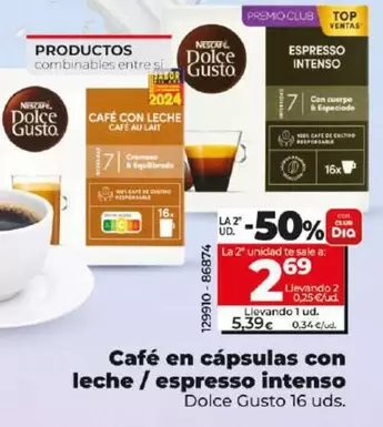 Oferta de Dolce Gusto - Café En Cápsulas Con Leche / Espresso Intenso por 5,39€ en Dia