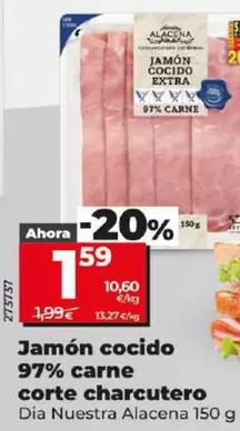 Oferta de Dia Nuestra Alacena - Jamón Cocido 97% Carne Corte Charcutero  por 1,59€ en Dia