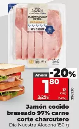 Oferta de Dia Nuestra Alacena  - Jamón Cocido Braseado 97% Carne Corte Charcutero  por 1,8€ en Dia