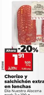 Oferta de Dia Nuestra Alacena - Chorizo Y Salchichon Extra En Lonchas  por 1,91€ en Dia