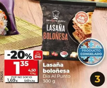 Oferta de Dia Al Punto - Lasaña Boloñesa 300 G por 1,35€ en Dia