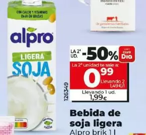 Oferta de Alpro - Bebida De Soja Ligera Brik 1 L por 1,99€ en Dia