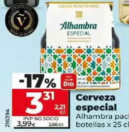 Oferta de Alhambra - Cerveza Especial Pack-6 Botellas X 25 Cl por 3,31€ en Dia