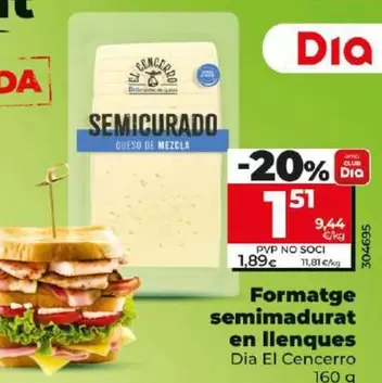 Oferta de Dia El Cencerro - Queso Semicurado En Lonchas por 1,51€ en Dia