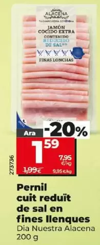 Oferta de Dia Nuestra Alacena - Jamón Cocido Reducido De Sal En Finas Lonchas por 1,59€ en Dia