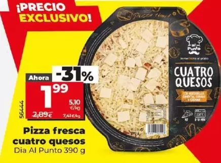 Oferta de Dia Al Punto - Pizza Fresca Cuatro Quesos por 1,99€ en Dia