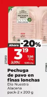 Oferta de Dia Nuestra Alacena - Pechuga De Pavo En Finas Lonchas  por 3,19€ en Dia