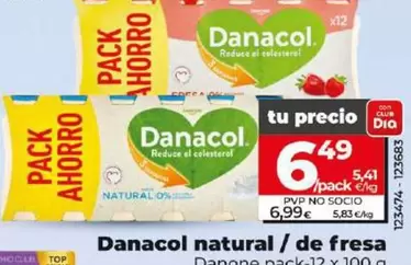 Oferta de Danone - Danacol Natural/De Fresa  por 6,49€ en Dia