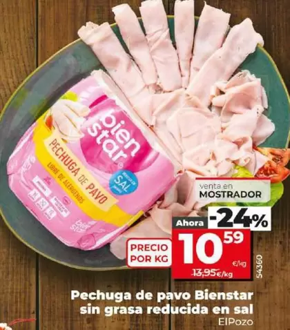 Oferta de Elpozo - Pechuga De Pavo Bienstar Sin Grasa Reducida En Sal por 10,59€ en Dia