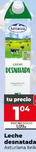 Oferta de Asturiana - Leche Desnatada por 1,04€ en Dia