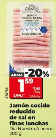 Oferta de Dia Nuestra Alacena - Jamón Cocido Reducido De Sal En Finas Lonchas  por 1,59€ en Dia