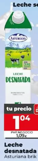 Oferta de Asturiana - Leche Desnatada por 1,04€ en Dia